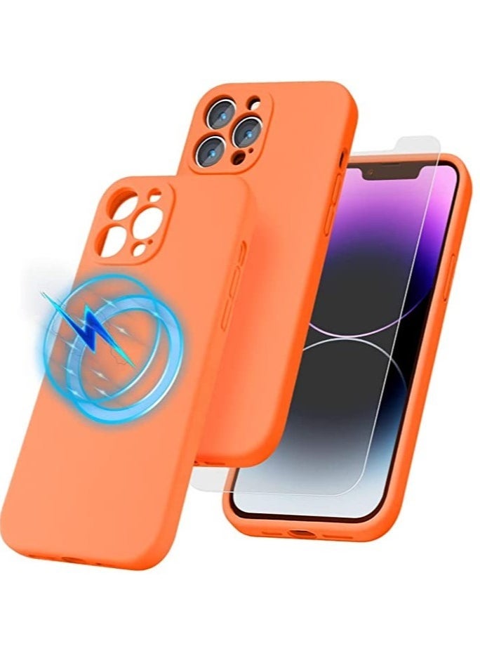 Raxoom iPhone 14 Pro Max, [Compatible with MagSafe] [Soft Microfiber Lining] Shockproof Slim Silicone Phone Case for iPhone 14 Pro Max,6.7 inch,Orange - Image 1