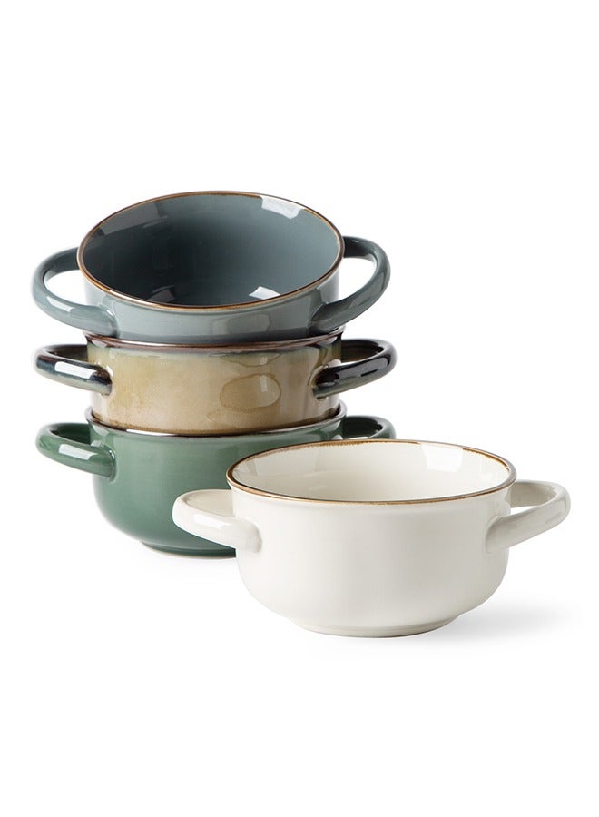 MONITO 4 Piece Set Creamic Bowls, 28oz, Stackable with Handles, for Soup, Salad, Pasta, Stew - Multicolor  - Image 1