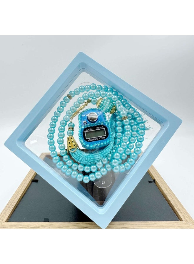 NIBEMINENT Muslim Prayer Beads, 99 Prayer Beads Counter Gift Box Set, Sky Blue 