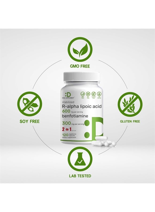 DEAL SUPPLEMENT R Alpha Lipoic Acid 600mg with Benfotiamine 300mg Per Serving, 120 Veggie Capsules – 200mg R-ALA Per Capsule – Antioxidant Supplement for Energy & Nervous System Support  - Image 3