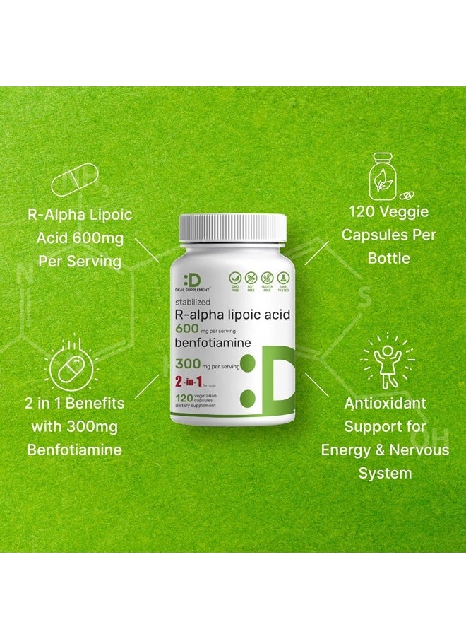 DEAL SUPPLEMENT R Alpha Lipoic Acid 600mg with Benfotiamine 300mg Per Serving, 120 Veggie Capsules – 200mg R-ALA Per Capsule – Antioxidant Supplement for Energy & Nervous System Support  - Image 4