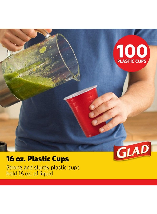 Glad Everyday Disposable Plastic Cups - Red Plastic Party Cups for All Occasions - Heavy Duty Plastic Drinking Cups for Parties or Everyday - 16 Ounce, 100 Count - Image 2
