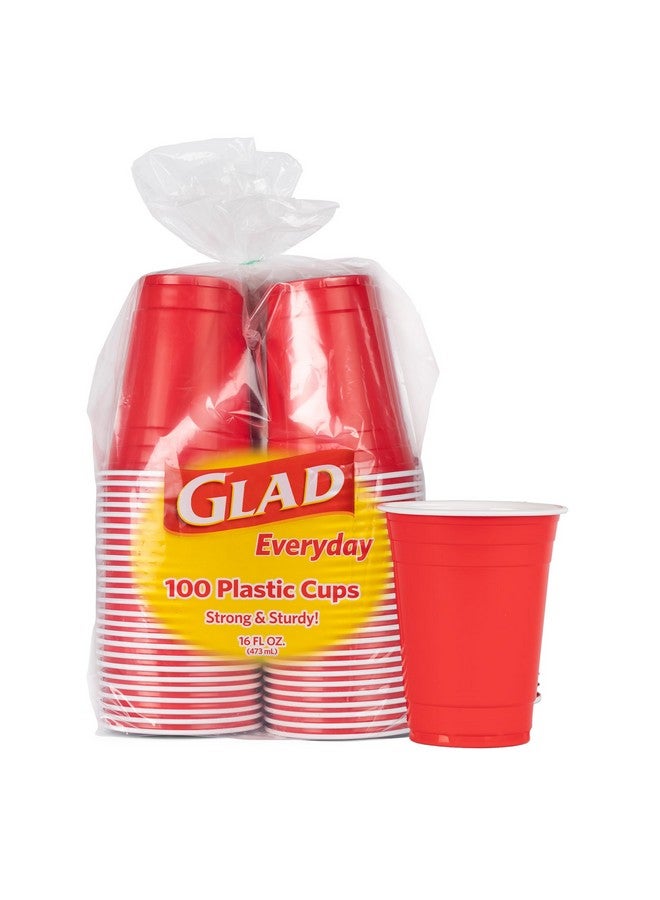 Glad Everyday Disposable Plastic Cups - Red Plastic Party Cups for All Occasions - Heavy Duty Plastic Drinking Cups for Parties or Everyday - 16 Ounce, 100 Count - Image 1