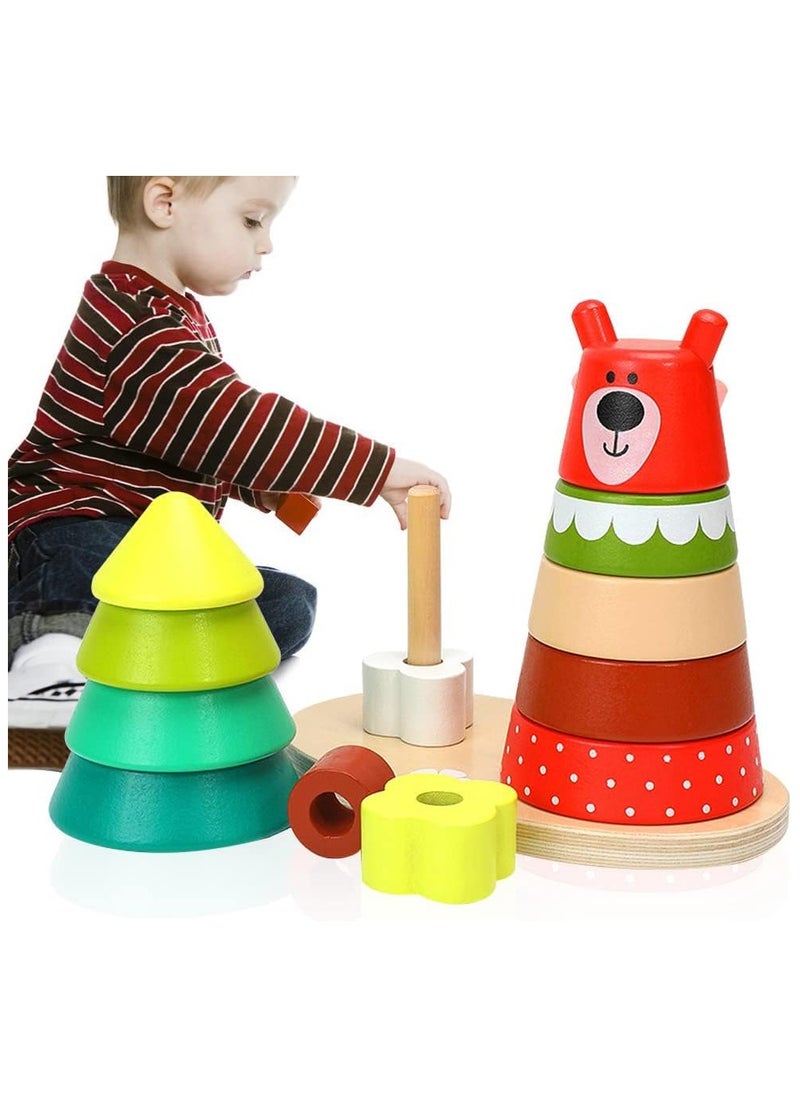 Generic - Wooden Shape Sorting Stacking Toy – Rainbow Stacker Learning Toy for Toddlers, Best Educational Gift for Boys & Girls, Brain Development Toy for Ages 1-3 - Image 1