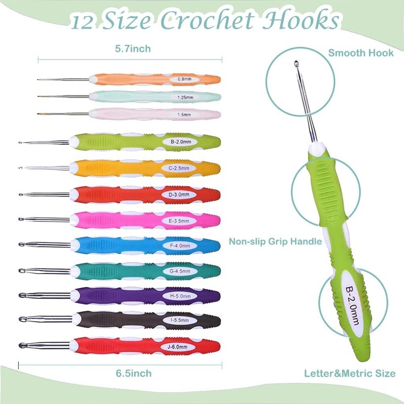 Yarniss Crochet Kits with Case, Beginner Crochet Set Includes 1050 Yards Crochet Yarn & 12 Size Ergonomic Crochet Hooks,Mint - Image 3