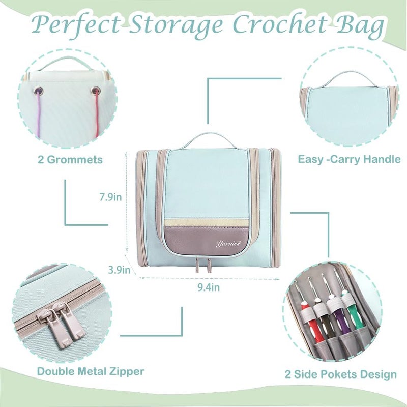 Yarniss Crochet Kits with Case, Beginner Crochet Set Includes 1050 Yards Crochet Yarn & 12 Size Ergonomic Crochet Hooks,Mint - Image 5