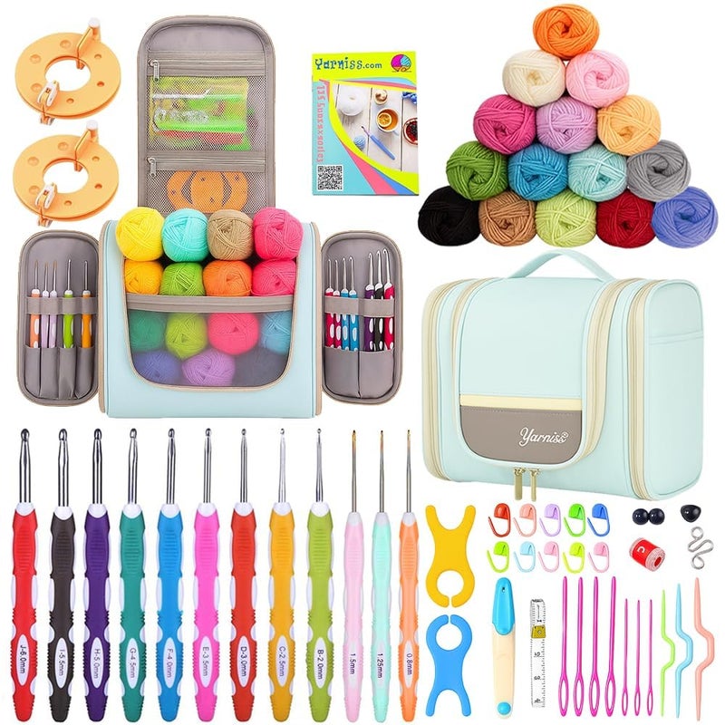 Yarniss Crochet Kits with Case, Beginner Crochet Set Includes 1050 Yards Crochet Yarn & 12 Size Ergonomic Crochet Hooks,Mint - Image 1