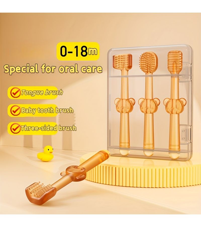 Pink 3 Piece Toothbrush Set With 360 Degree Soft Bristles Travel Holder And Silicone Tongue Cleaners For Oral Care - Image 4