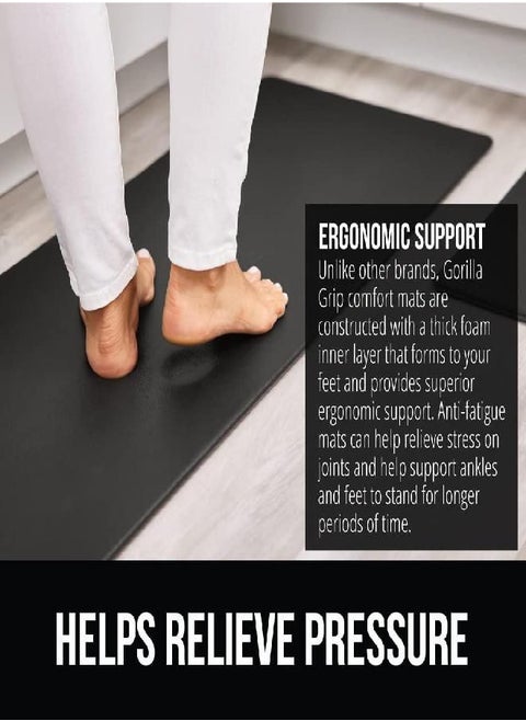 Gorilla Grip 2 Piece Anti Fatigue Cushioned Kitchen Floor Mat Set, Ergonomic Standing Office Desk Mats, Supportive Padded Memory Foam Rugs Waterproof Scratch Resistant Topside 17x29 and 17x59, Black