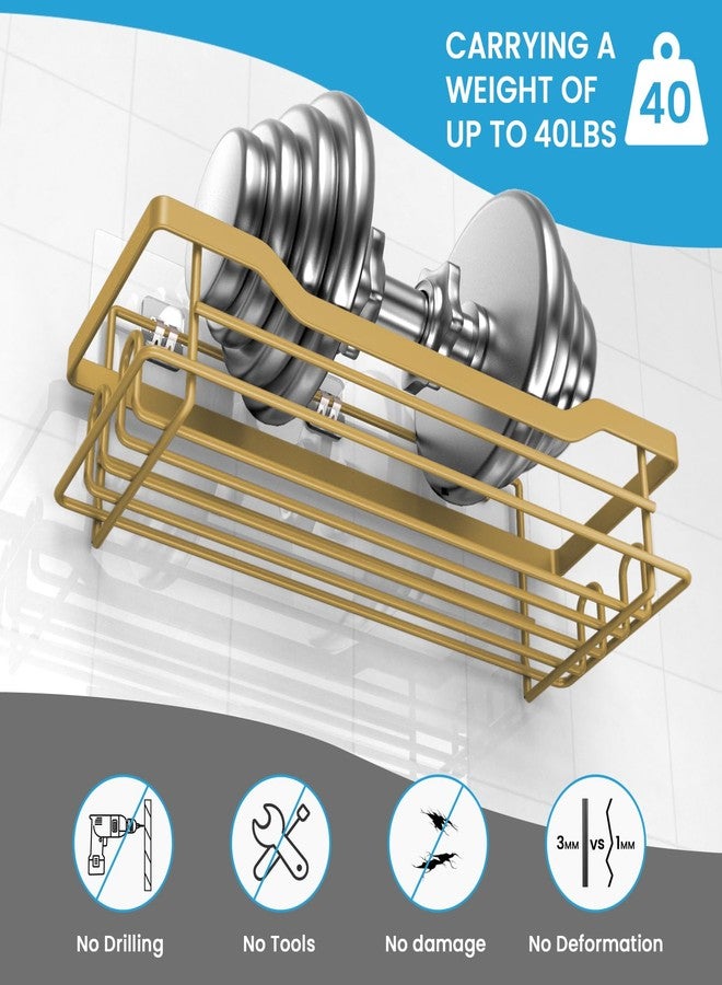 BATHDESIGN حامل دش باث ديزاين، رفوف منظم، حزمة واحدة، حامل دش، رفوف للشامبو والصابون، حامل لاصق مقاوم للماء، بدون حفر، مثبت على الحائط، ذهبي غير لامع - Image 5