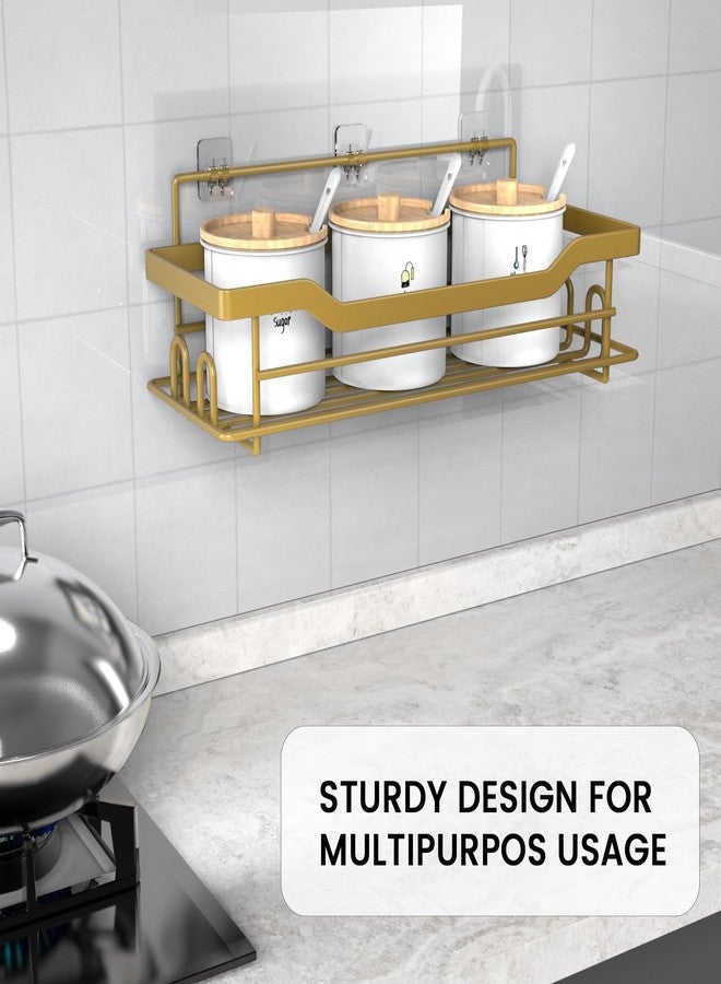 BATHDESIGN حامل دش باث ديزاين، رفوف منظم، حزمة واحدة، حامل دش، رفوف للشامبو والصابون، حامل لاصق مقاوم للماء، بدون حفر، مثبت على الحائط، ذهبي غير لامع - Image 3