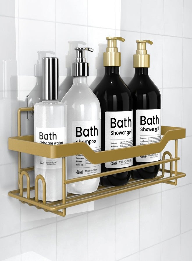 BATHDESIGN حامل دش باث ديزاين، رفوف منظم، حزمة واحدة، حامل دش، رفوف للشامبو والصابون، حامل لاصق مقاوم للماء، بدون حفر، مثبت على الحائط، ذهبي غير لامع - Image 1