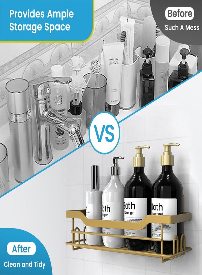 BATHDESIGN حامل دش باث ديزاين، رفوف منظم، حزمة واحدة، حامل دش، رفوف للشامبو والصابون، حامل لاصق مقاوم للماء، بدون حفر، مثبت على الحائط، ذهبي غير لامع - Image 4