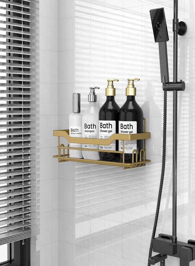 BATHDESIGN حامل دش باث ديزاين، رفوف منظم، حزمة واحدة، حامل دش، رفوف للشامبو والصابون، حامل لاصق مقاوم للماء، بدون حفر، مثبت على الحائط، ذهبي غير لامع - Image 2