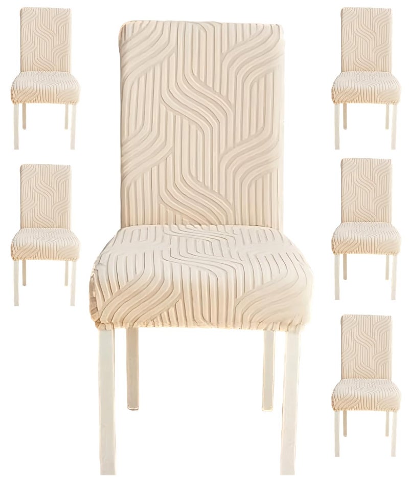 Styleys Elastic Chair Cover Stretch Removable Washable Short Jacquard Dining Chair Cover Protector Seat Slipcover (Pack of 6, Ivory, JTMC1) - Image 1