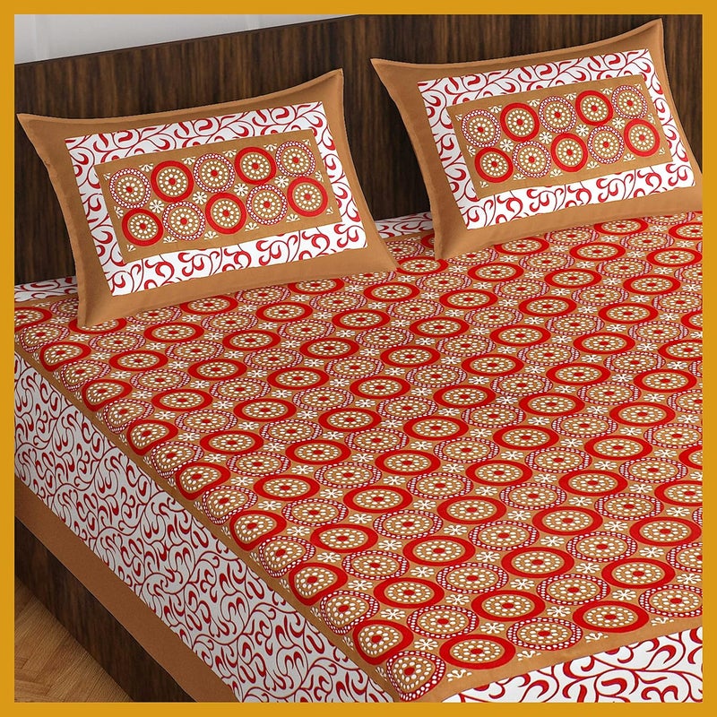 Meejoya Cotton144 TC Rajasthani Jaipuri Traditional King Size Double Bed Bedsheet With 2 Pillow Covers Jaipuri_82 Multicolor