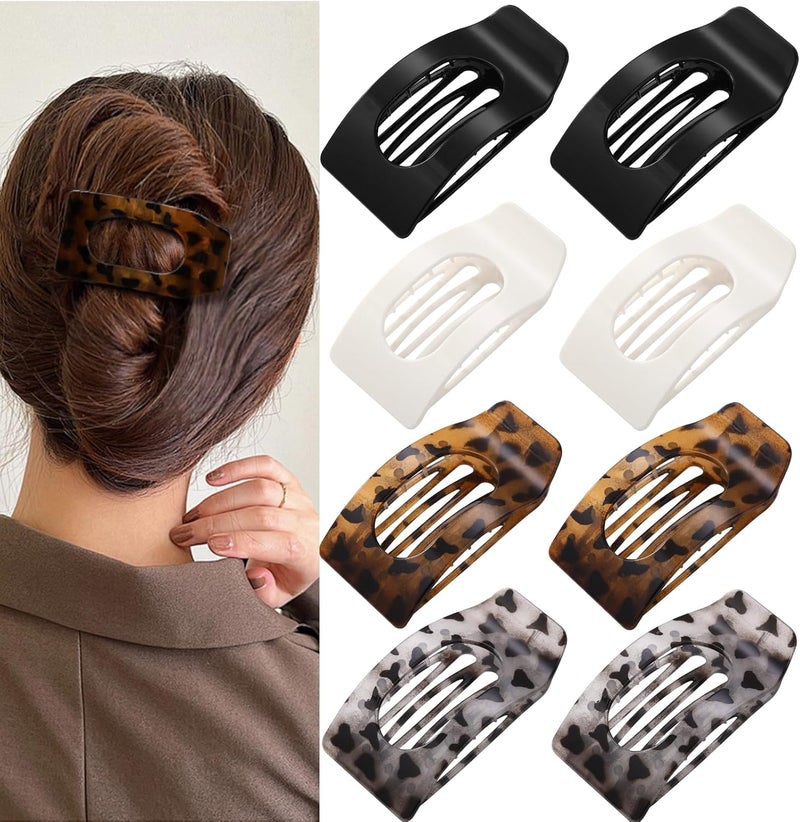 Drealoe 8 Pack Tortoiseshell Flat Hair Clips for Women – Large Neutral Matte No-Slip Rectangle Claw Clips for Thick & Thin Hair, Strong Hold Square Hair Accessories, Chic Neutral Leopard Pattern - Image 1