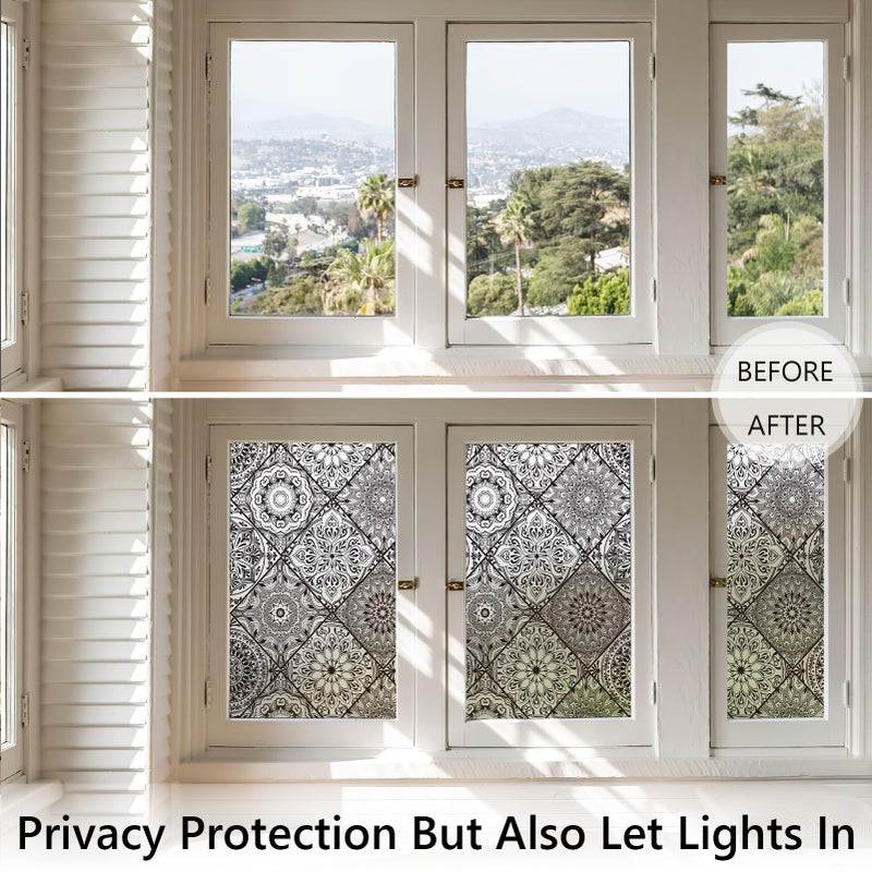 DKTIE Geometric Line Frosted Glass Window Film Door Window Covering Day and Night Privacy Protection Waterproof Privacy Window Film Sun Blocking Anti UV (B110-Black, 17.7" x 78.7") - Image 5