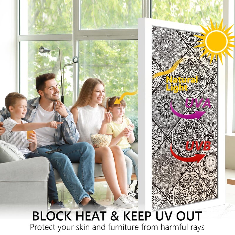 DKTIE Geometric Line Frosted Glass Window Film Door Window Covering Day and Night Privacy Protection Waterproof Privacy Window Film Sun Blocking Anti UV (B110-Black, 17.7" x 78.7") - Image 2