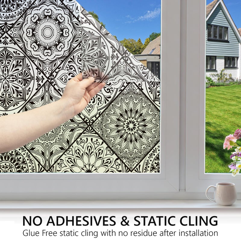 DKTIE Geometric Line Frosted Glass Window Film Door Window Covering Day and Night Privacy Protection Waterproof Privacy Window Film Sun Blocking Anti UV (B110-Black, 17.7" x 78.7") - Image 4