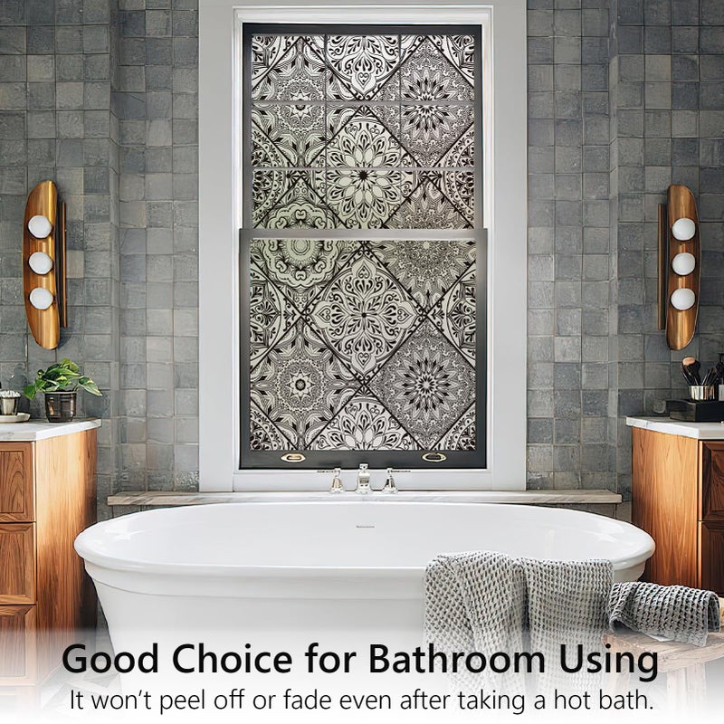 DKTIE Geometric Line Frosted Glass Window Film Door Window Covering Day and Night Privacy Protection Waterproof Privacy Window Film Sun Blocking Anti UV (B110-Black, 17.7" x 78.7") - Image 3