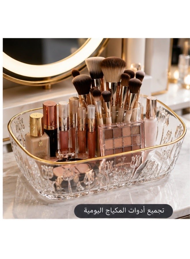 منظم أكريليك شفاف متعدد الاستخدامات مقاس 25 × 17 × 10 سم – صندوق تنظيم مستحضرات التجميل والعناية بالبشرة وأحمر الشفاه والفرش والإكسسوارات، منظم طاولة الزينة والحمام والمكتب، مناسب للكونترتوب والأدراج والأرفف، تصميم أنيق موفر للمساحة وسهل التنظيف - Image 5