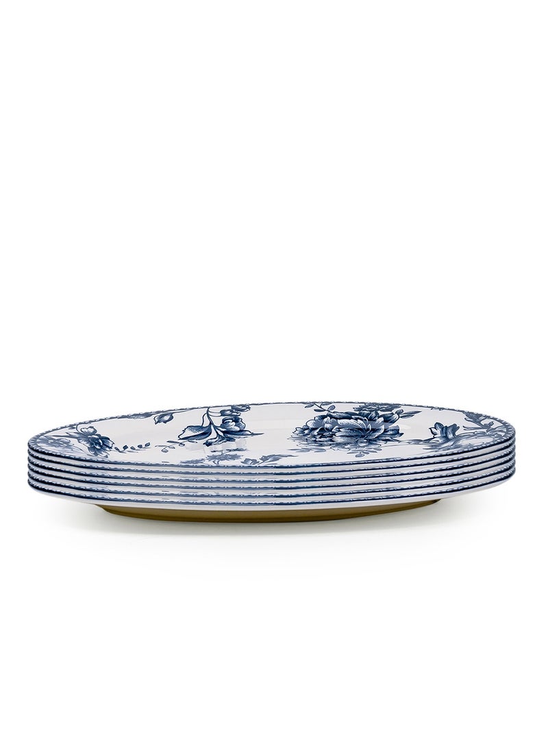 Claytan Rhapsody 14.2-Inch Dark Blue Floral Pattern Ceramic Oval Platter, White (Set of 6) - Image 2