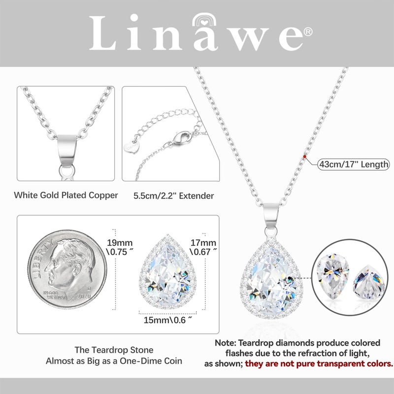 Linawe Silver Crystal Necklace for Women Trendy, Chain Choker Necklace, Moonstone Imitation Diamond Moissanite Bride Bridesmaid Wedding Cubic Zirconia Opal Necklace Set - Image 2