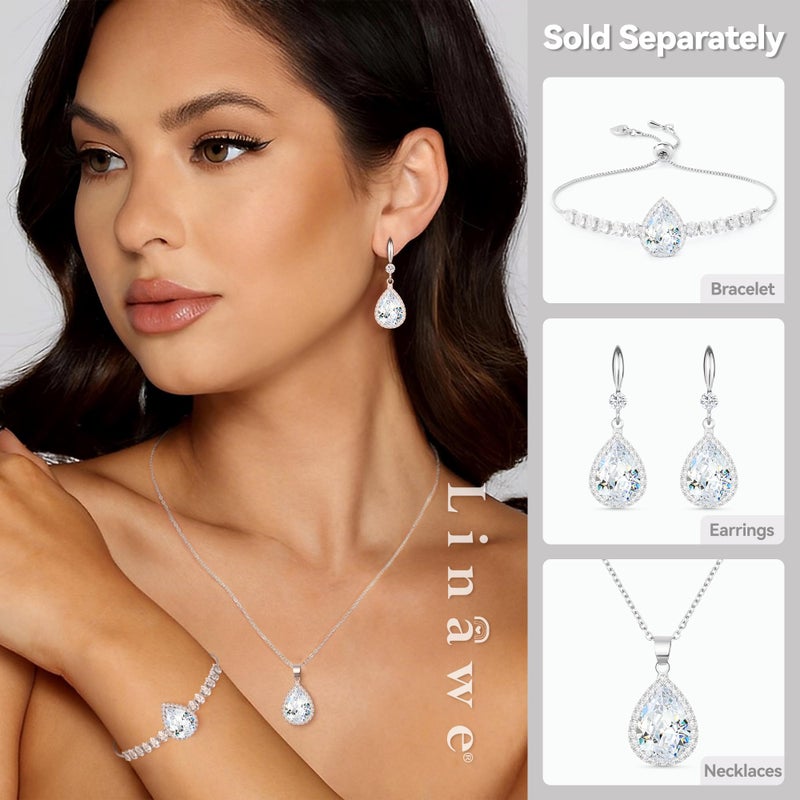 Linawe Silver Crystal Necklace for Women Trendy, Chain Choker Necklace, Moonstone Imitation Diamond Moissanite Bride Bridesmaid Wedding Cubic Zirconia Opal Necklace Set - Image 3