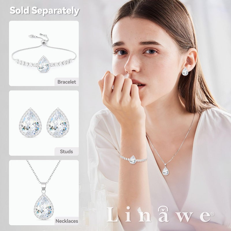 Linawe Silver Crystal Necklace for Women Trendy, Chain Choker Necklace, Moonstone Imitation Diamond Moissanite Bride Bridesmaid Wedding Cubic Zirconia Opal Necklace Set - Image 4
