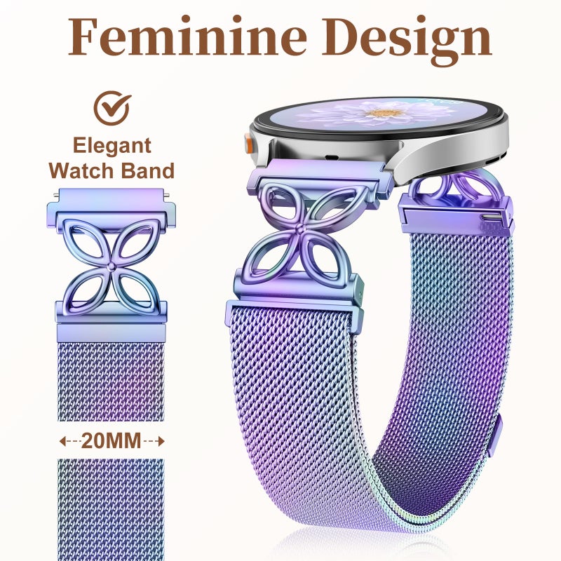 Getino Floral Magnetaic Metal Band Compatible with Galaxy Watch 7 Band 6 5 4 FE Active 2 40mm 44mm / Galaxy Watch 5 pro 45mm / Classic, Dressy Strap for Samsung Watch Bands Women Stainless Steel - Image 5