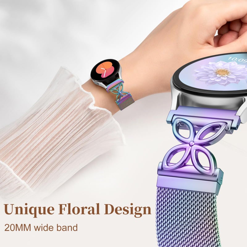 Getino Floral Magnetaic Metal Band Compatible with Galaxy Watch 7 Band 6 5 4 FE Active 2 40mm 44mm / Galaxy Watch 5 pro 45mm / Classic, Dressy Strap for Samsung Watch Bands Women Stainless Steel - Image 3