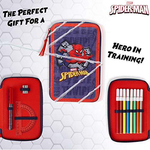 Marvel Pencil Case with Stationery Included School Supplies Filled Large Pencil Case Multiple Compartments Colouring Pencils Pens Boys Stationery Set Gifts for Boys (Spiderman Double Zip) - Image 4