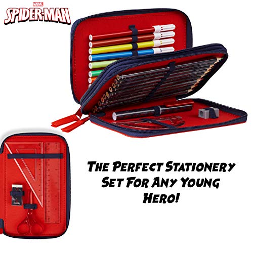 Marvel Pencil Case with Stationery Included School Supplies Filled Large Pencil Case Multiple Compartments Colouring Pencils Pens Boys Stationery Set Gifts for Boys (Spiderman Double Zip) - Image 5