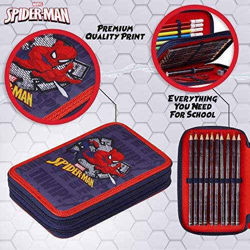 Marvel Pencil Case with Stationery Included School Supplies Filled Large Pencil Case Multiple Compartments Colouring Pencils Pens Boys Stationery Set Gifts for Boys (Spiderman Double Zip) - Image 3