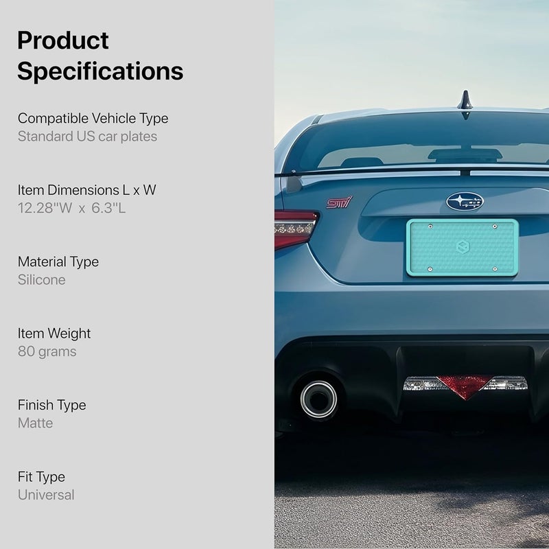 إطار لوحة ترخيص سيليكوني من Rightcar Solutions مقاوم للصدأ، مقاوم للاهتزاز، مقاوم للعوامل الجوية، حامل لوحة ترخيص عالمي للأمام أو الخلف، قانوني للشارع، لا عائق - أزرق مائي بناء بسيط مطور - Image 2