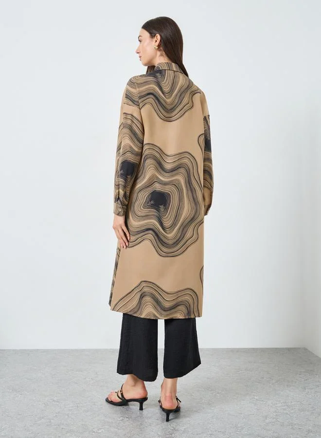 Take Two Brown Marble Print Longline Shirt and Pants Co-Ords
