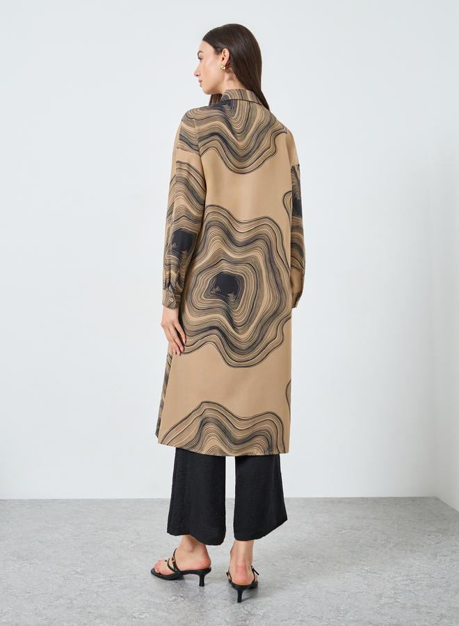 تايك تو طقم منسق من قميص طويل وبنطال بطباعة رخامية بنية - Image 5