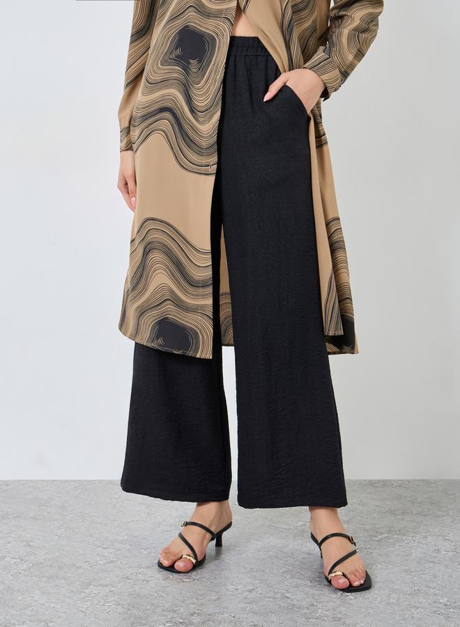 تايك تو طقم منسق من قميص طويل وبنطال بطباعة رخامية بنية - Image 4