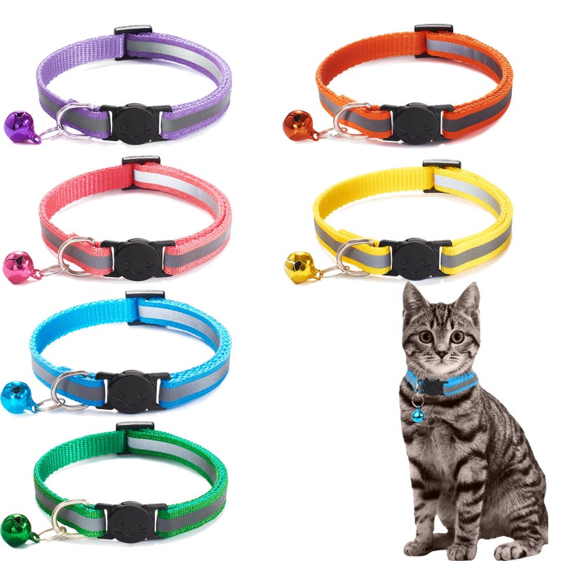 DreamAug 6-Pack Reflective Cat Collars with Bell â€“ Breakaway Safety Nylon Kitten Collars, Adjustable Pet Collars with Charming Bells, Mixed Colors in one Package. - Image 1