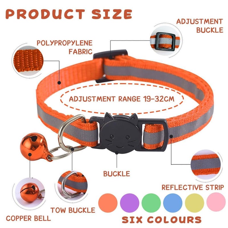 DreamAug 6-Pack Reflective Cat Collars with Bell â€“ Breakaway Safety Nylon Kitten Collars, Adjustable Pet Collars with Charming Bells, Mixed Colors in one Package. - Image 2