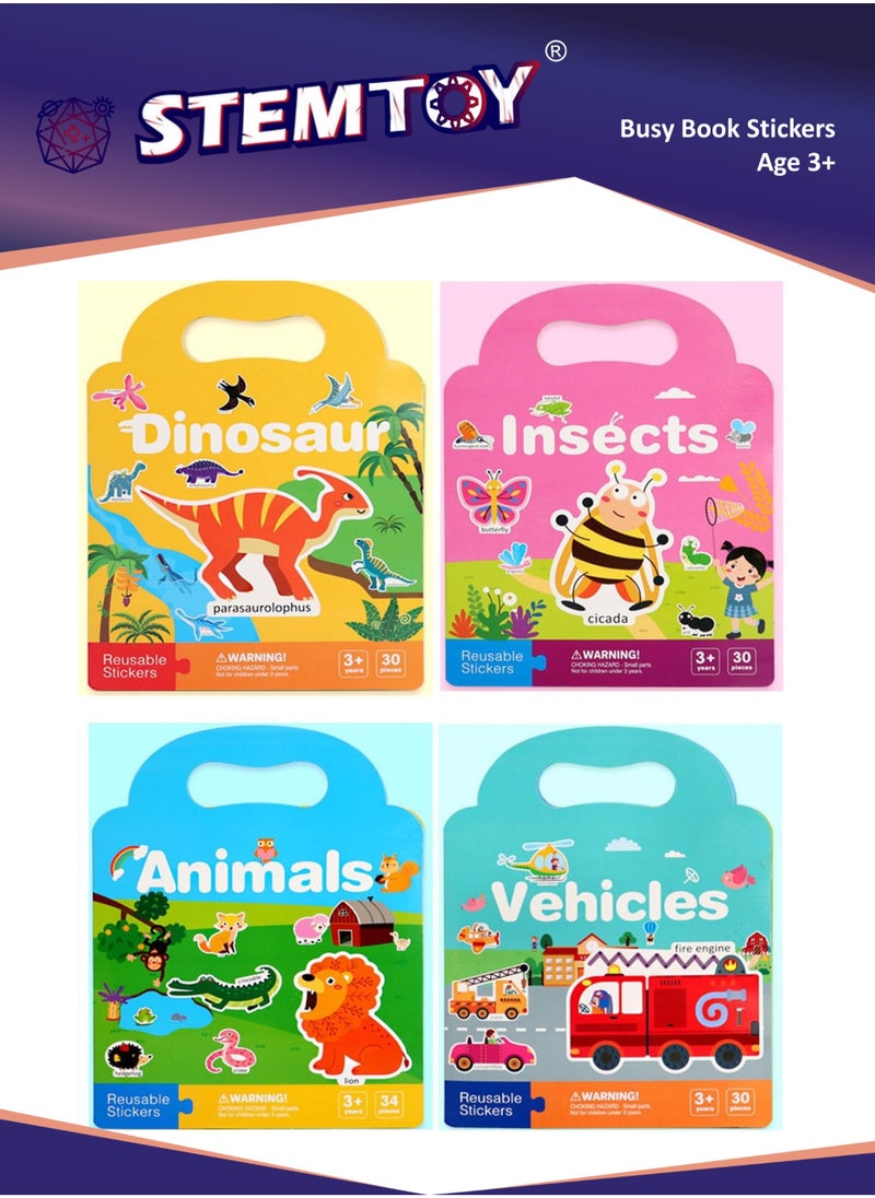 STEMTOY Reusable Waterproof Stickers Quiet Book Busy Book for Toddlers Ages 3-6, DIY Puzzle Cognitive Paste Book, Montessori Homeschool Preschool Learning Activity, STEM/ STEAM Education Travel Toy Gift for Kids Girls Boys, (Dinosaur Stickers)  - Image 1