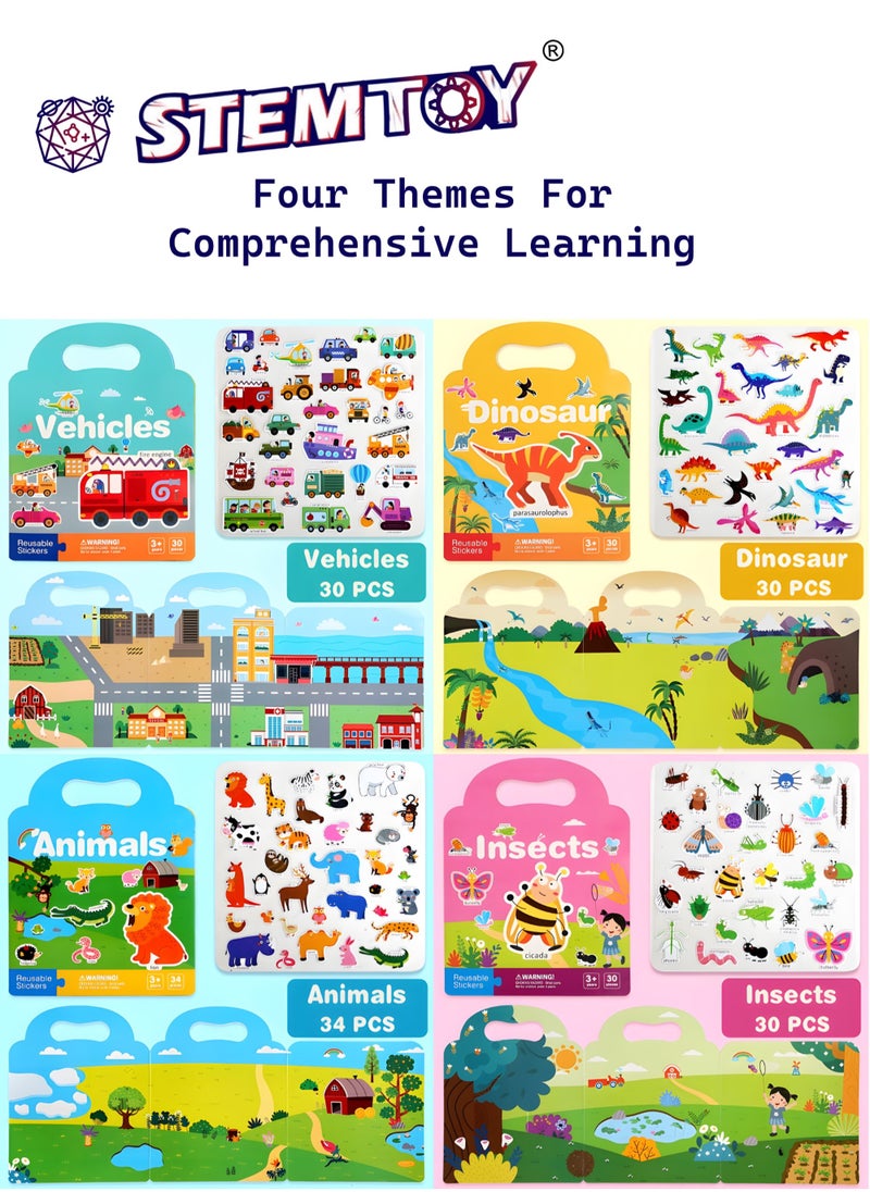 STEMTOY Reusable Waterproof Stickers Quiet Book Busy Book for Toddlers Ages 3-6, DIY Puzzle Cognitive Paste Book, Montessori Homeschool Preschool Learning Activity, STEM/ STEAM Education Travel Toy Gift for Kids Girls Boys, (Dinosaur Stickers)  - Image 2