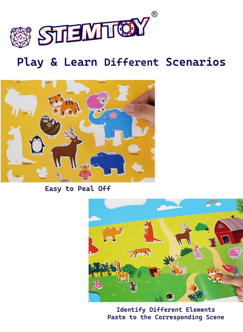 STEMTOY Reusable Waterproof Stickers Quiet Book Busy Book for Toddlers Ages 3-6, DIY Puzzle Cognitive Paste Book, Montessori Homeschool Preschool Learning Activity, STEM/ STEAM Education Travel Toy Gift for Kids Girls Boys, (Dinosaur Stickers)  - Image 4