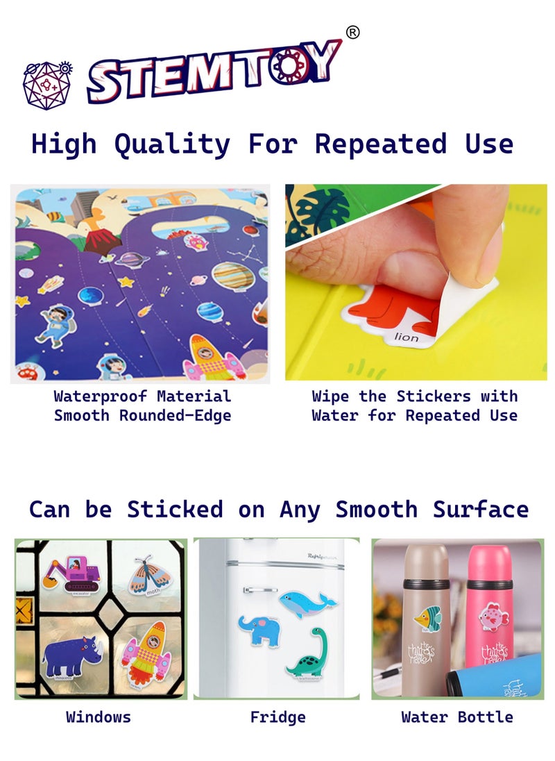 STEMTOY Reusable Waterproof Stickers Quiet Book Busy Book for Toddlers Ages 3-6, DIY Puzzle Cognitive Paste Book, Montessori Homeschool Preschool Learning Activity, STEM/ STEAM Education Travel Toy Gift for Kids Girls Boys, (Dinosaur Stickers)  - Image 5