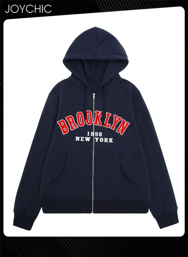 Joychic هودي بقلنسوة بسحاب بأكمام طويلة بتصميم جديد ونمط حروف عصري للخريف والشتاء دافئ للنساء - Image 1