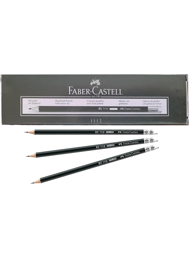 FABER-CASTELL Pack of 12 Black Pencils with Built-In Eraser Tips – Classic Writing and Drawing Pencils with Convenient Erasers, Smooth Writing, Durable Design for School, Office, Home, Sketching & Everyday Use - Image 2