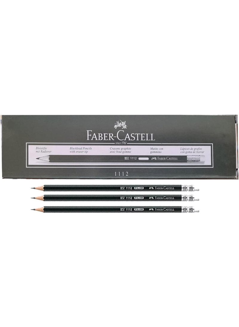 FABER-CASTELL Pack of 12 Black Pencils with Built-In Eraser Tips – Classic Writing and Drawing Pencils with Convenient Erasers, Smooth Writing, Durable Design for School, Office, Home, Sketching & Everyday Use - Image 3
