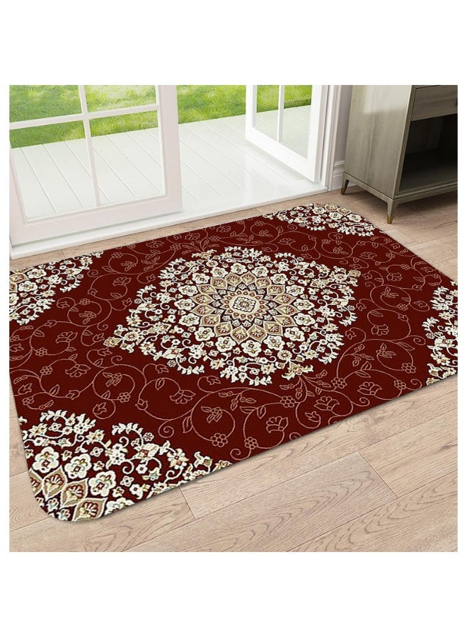 Traditional Persian Style Area Rug, Ornate Floral Medallion, Burgundy Red, Polyester, Non-Slip, Indoor/Outdoor - Image 1