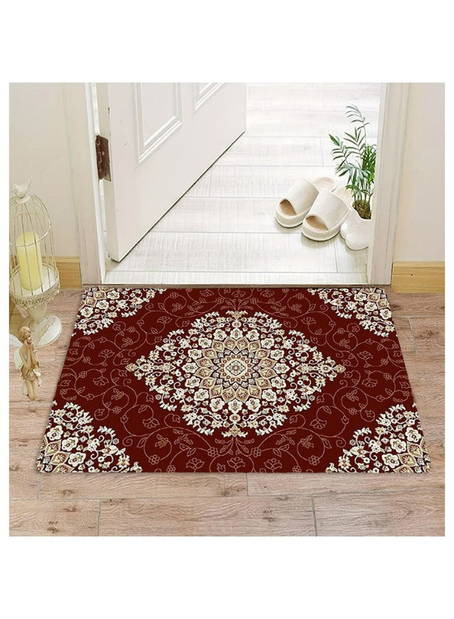 Traditional Persian Style Area Rug, Ornate Floral Medallion, Burgundy Red, Polyester, Non-Slip, Indoor/Outdoor - Image 4